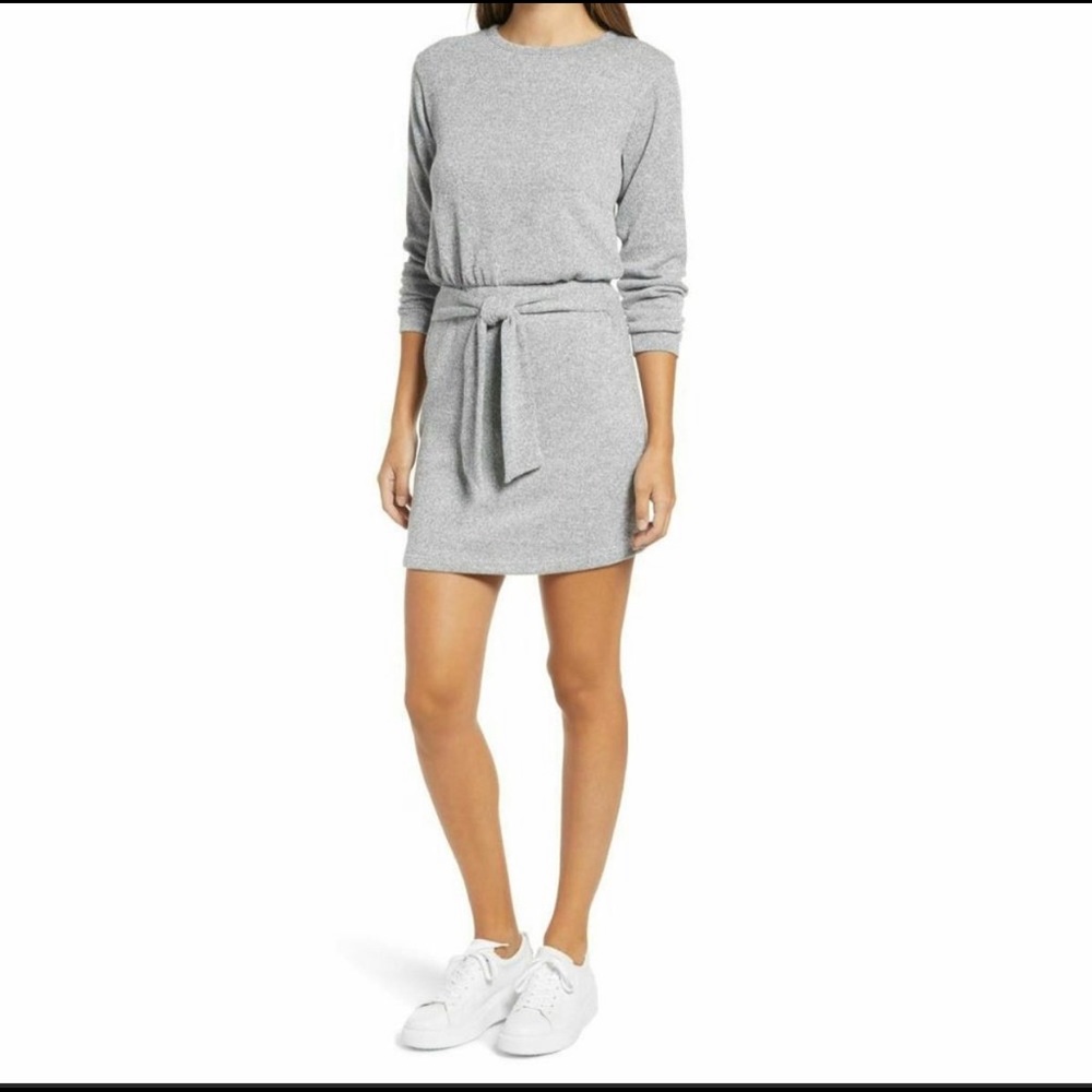 Fraiche By J Tie Front Long Sleeve Gray Dress SZ M